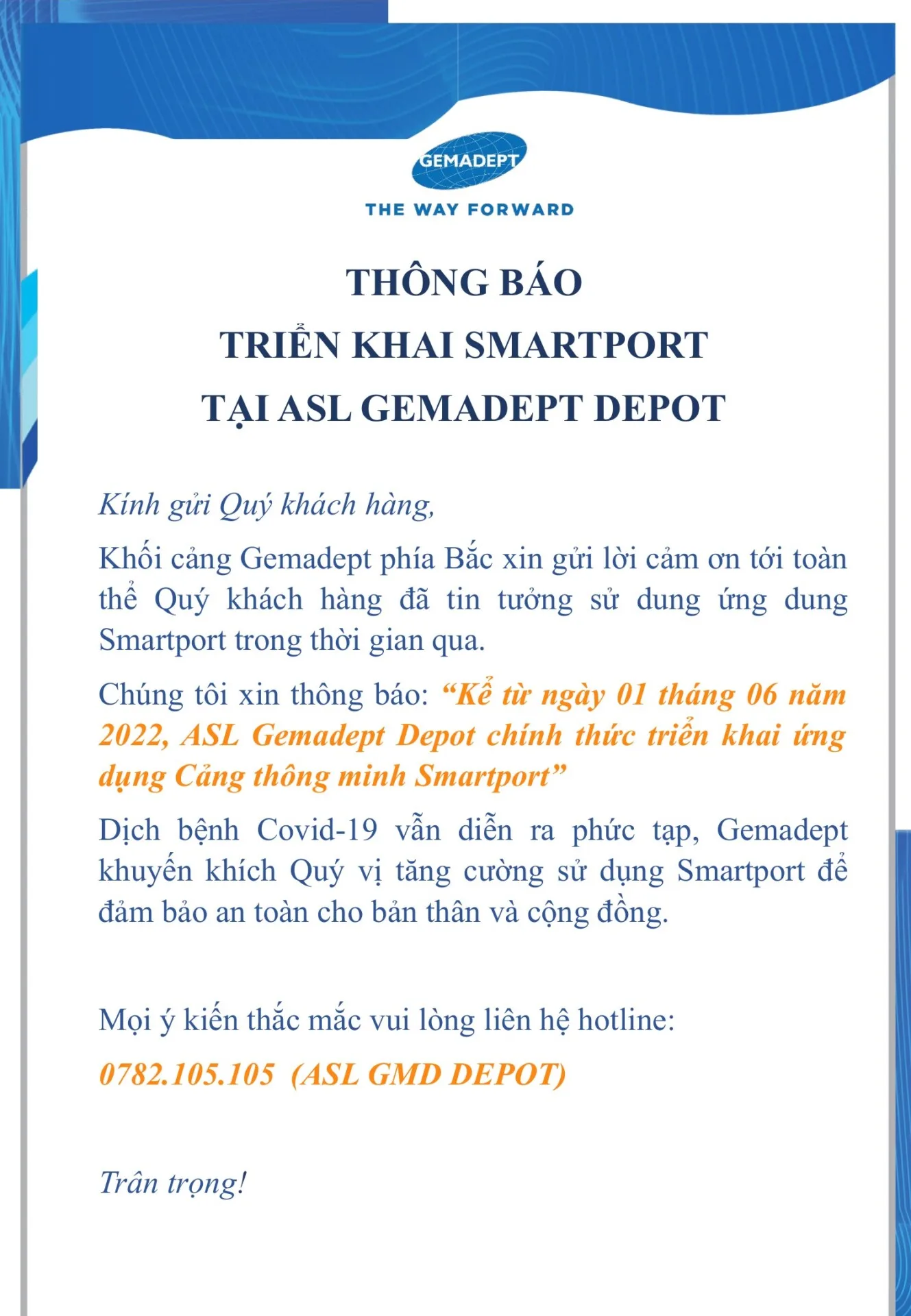 ASL Gemadept Depot chính thức triển khai ứng dụng cảng thông minh SMARTPORT